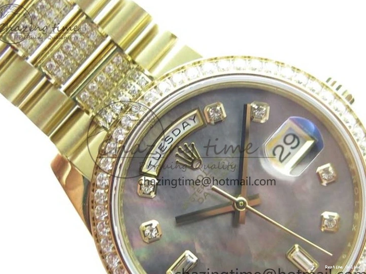0503 Day-Date 36mm 128235 YG Crystal BP Best Edition Gray MOP Crystal Marker Dial on YG President Bracelet A MultiPurpose 2675